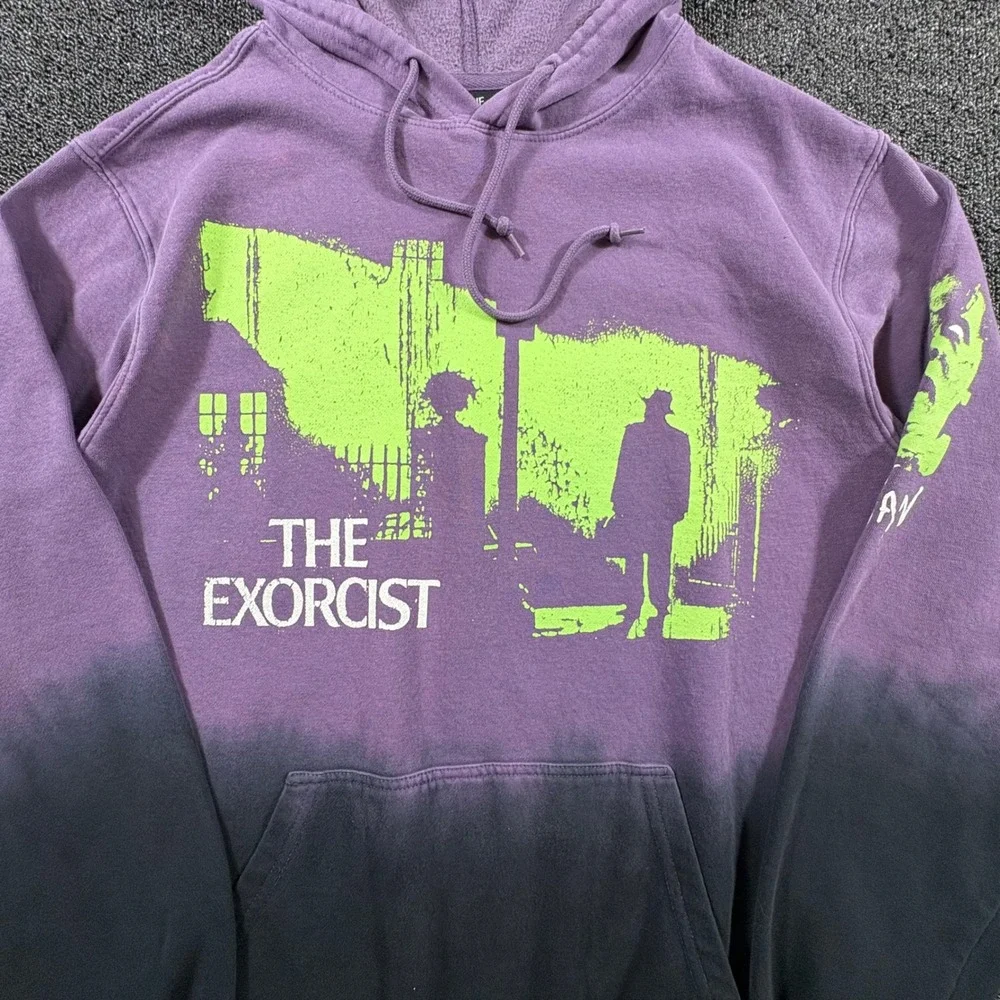 The Exorcist Movie Pullover Hoodie Men's L Purple Black Dip Dye Classic Horror